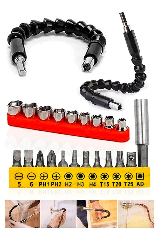 23 Parça Torx Anahtar Pense Tornavida Matkap Adaptör Bits Esnek Açı Uzatma Çubugu T/h/ph/torx Set - 3