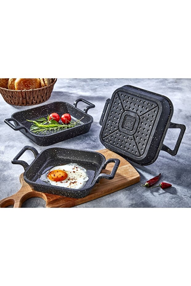 Eda Kare Aluminum 3-Piece Cast Iron Pan Set 20-22-24 Cm