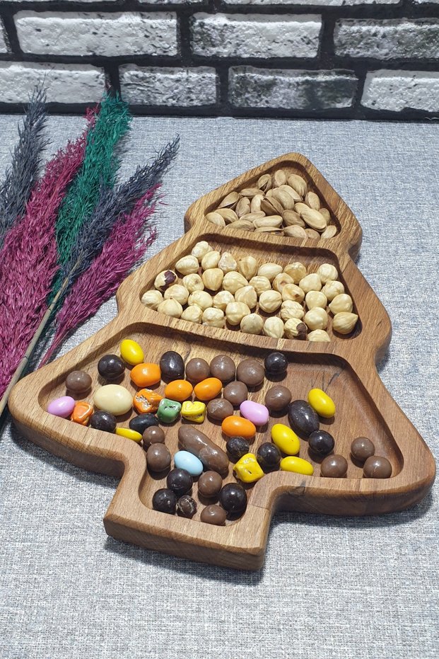 Wooden Pine Tree Serving Plate and Snack Bowl 30cm