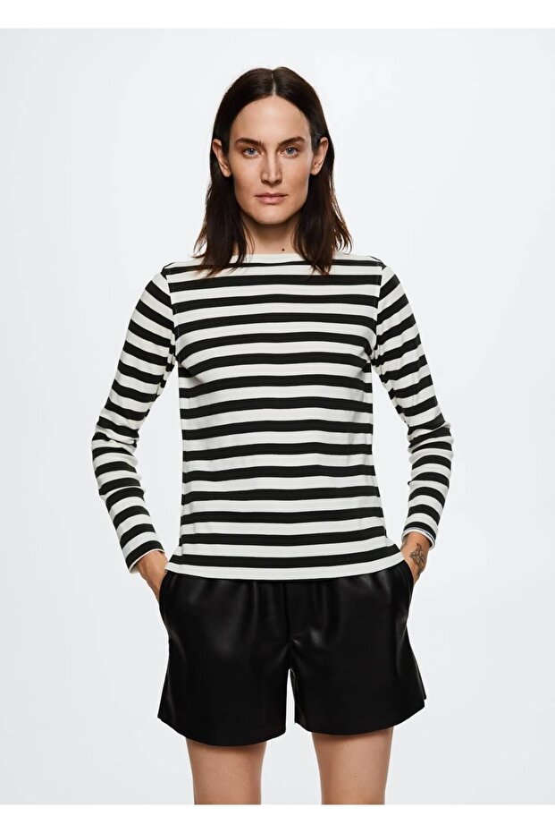 %100 Pamuklu Çizgili Tişört - 1