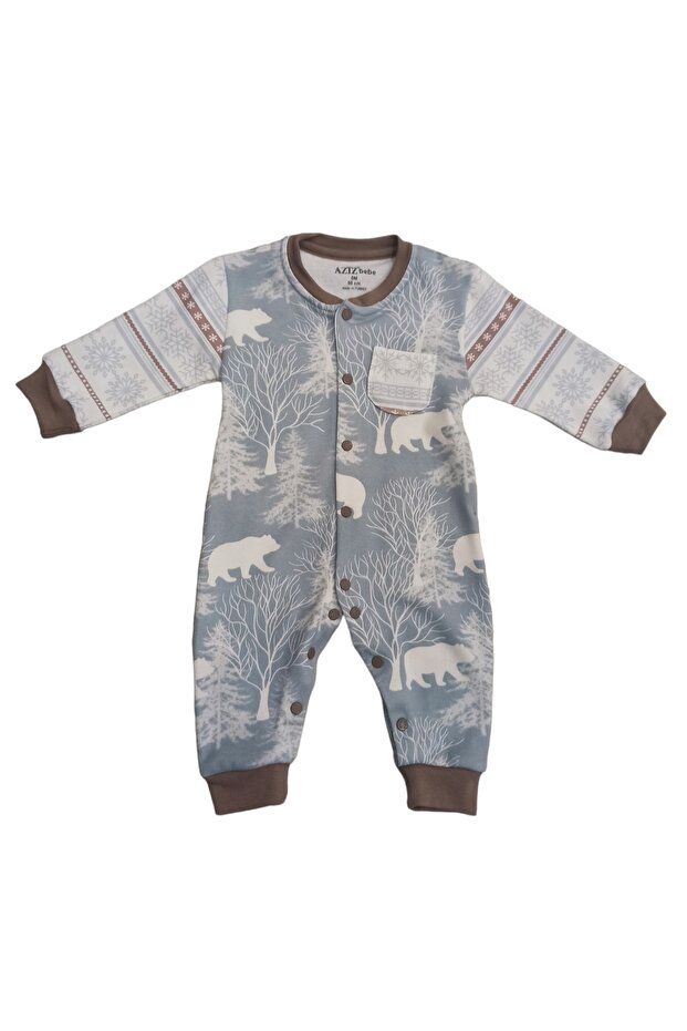 Snowflake Patterned, Footless Jumpsuit with Snap Fasteners (without booties) - 3