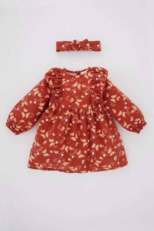 Baby Girl Patterned Long Sleeve Flannel 2-Piece Dress