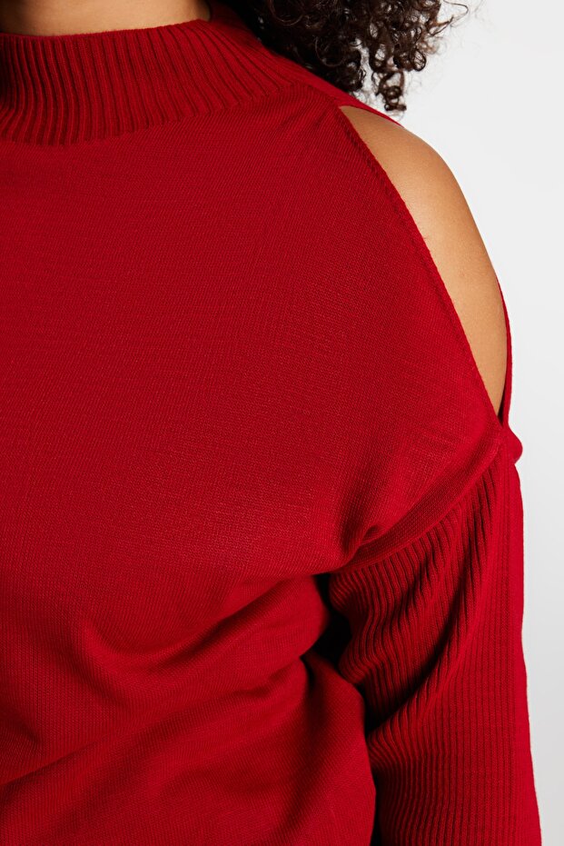Kırmızı Cut Out Detaylı Triko Kazak TBBAW23AN00025 - 4