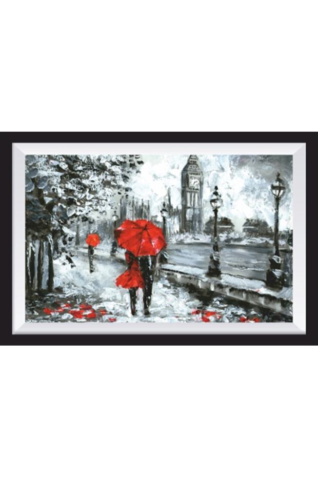 Red Umbrella Lovers Artistic Frame Look Wooden Painting