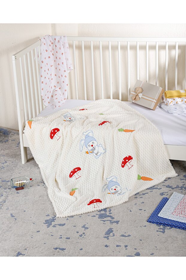 Welsoft Plush Baby Blanket with Fleece Embroidery Soft