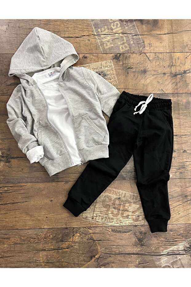 Children's 3-Piece Gray Bottom-Top Tracksuit Set