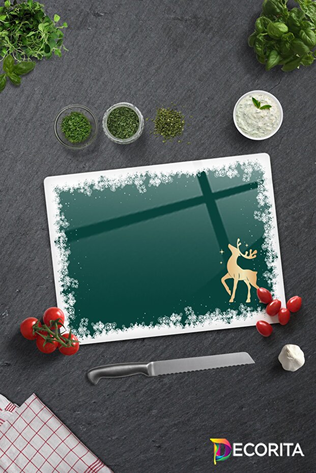 Glass Cutting Board - Glass Cutting Board | New Year Snow Framed | 30cm X 40cm
