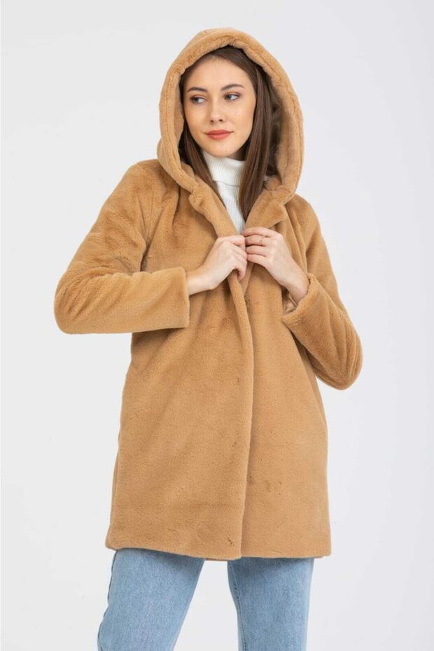 سترة بغطاء للرأس من فرو الأرنب - 5