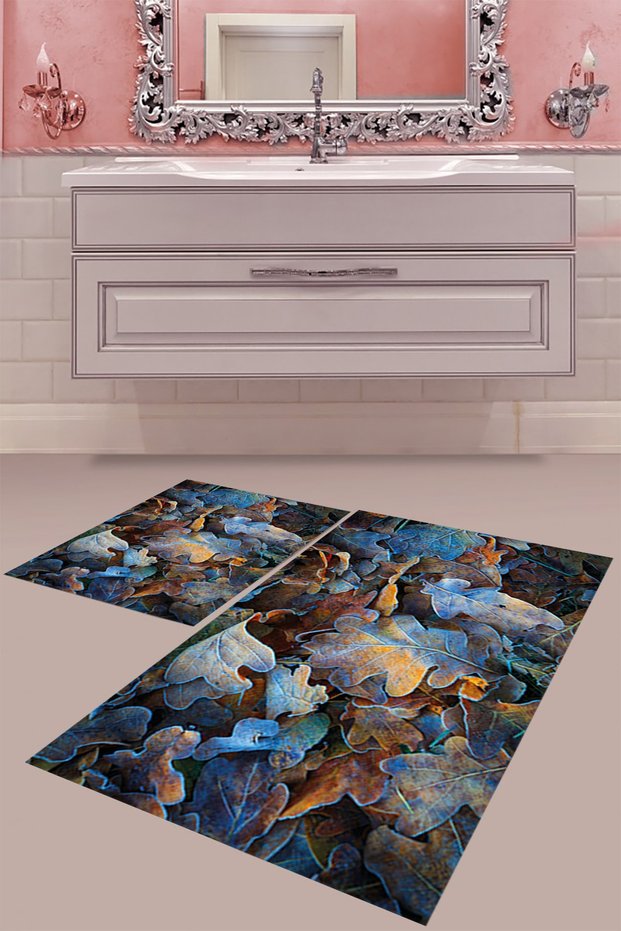Brown Leaf Patterned Digital Printing Washable Non-Slip Base Modern Bath Mat
