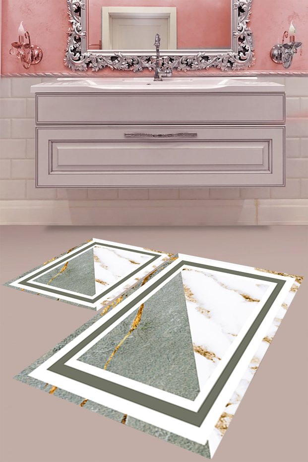 White Veined Digital Printing Washable Non-Slip Base Modern Bath Mat