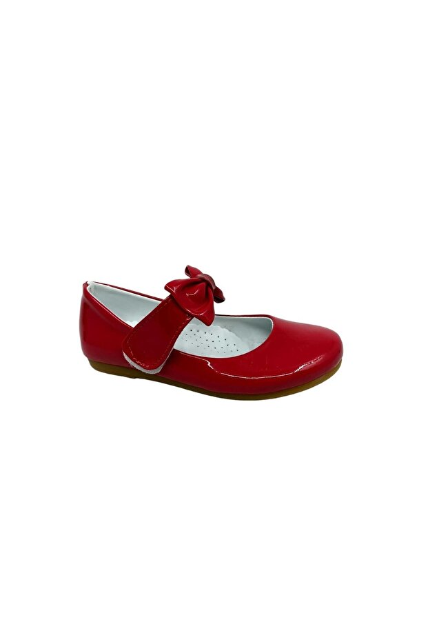 350 Girl's Red Patent Leather Bow and Velcro Ballerinas
