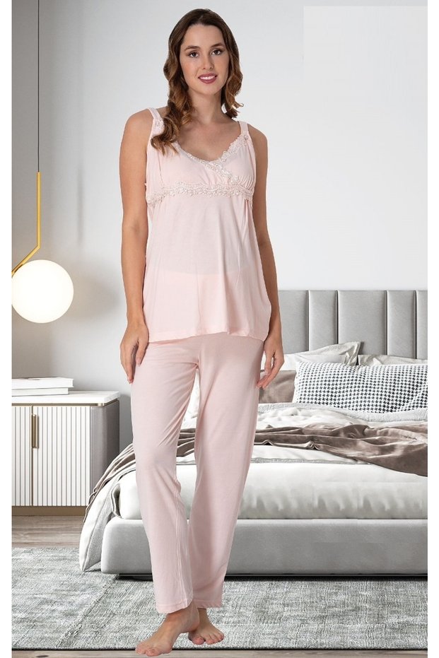 Women's Pink Maternity Pajama Set with Breastfeeding Features