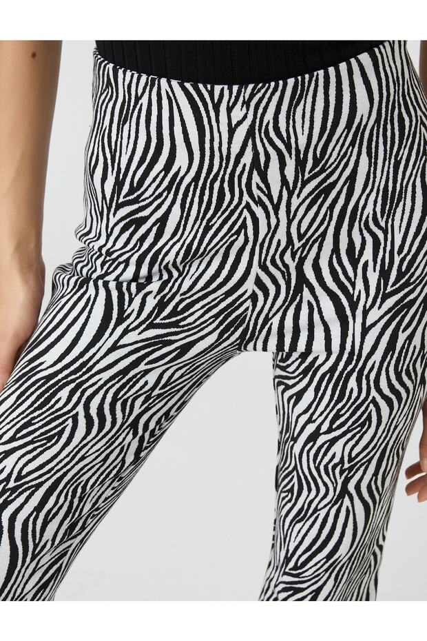 Zebra Desenli Ispanyol Paça Pantolon Yüksek Bel - 5