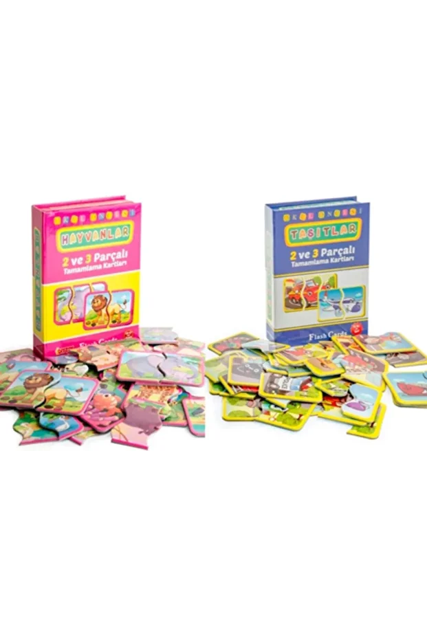 , Hayvan Ve Taşıt Tamamlama, Zeka Kartları, 2 Ve 3 Parçalı Puzzle, Birleştirme Kartları - 1