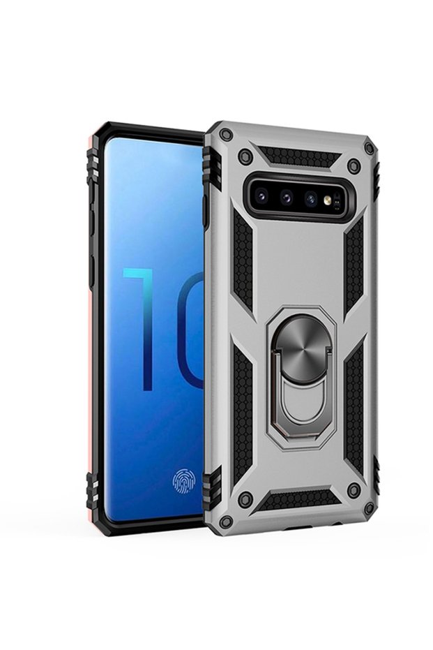 حافظة سيليكون متوافقة مع هاتف Galaxy S10 Plus مع حلقة ميجاترون فضية