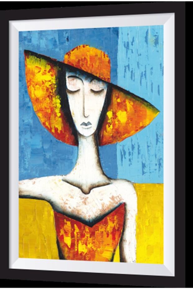 Elegant Woman with Hat Artistic Frame Look Wooden Painting