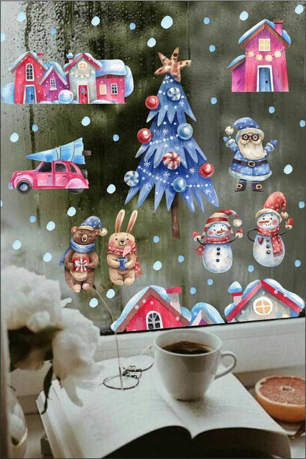 Snowman and His Friends New Year's Decoration for Living Room, Bedroom, Kitchen, Balcony, Home Wall Decoration Paper Sticker