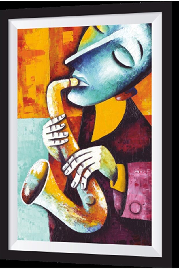 Saxophone Playing Musician Artistic Frame Appearance Wooden Painting