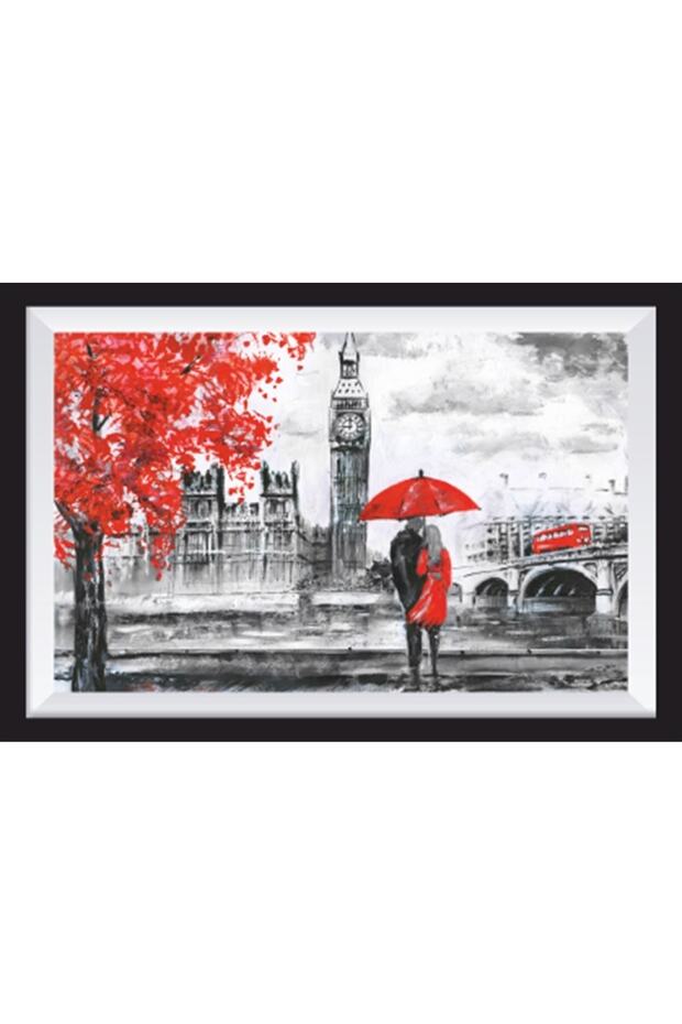 Double Artistic Frame Look Wooden Painting with Red Umbrella