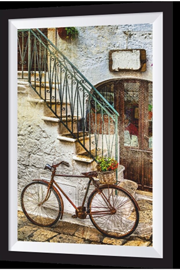 Bicycle Artistic Frame Appearance Wooden Painting on the Ladder