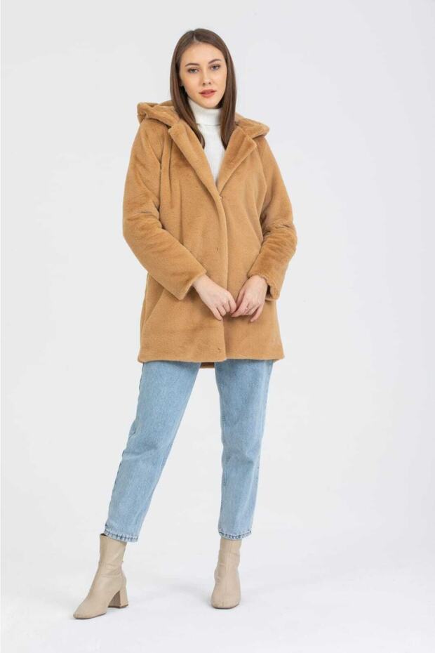 سترة بغطاء للرأس من فرو الأرنب - 4