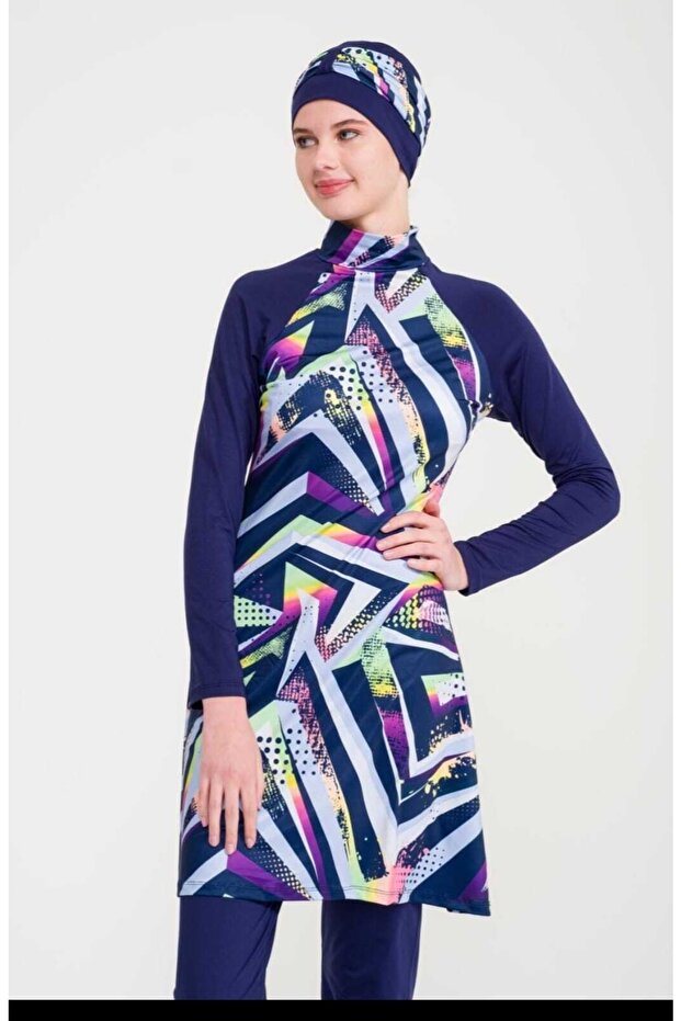 Patterned Licra Fabric Hijab Swimsuit