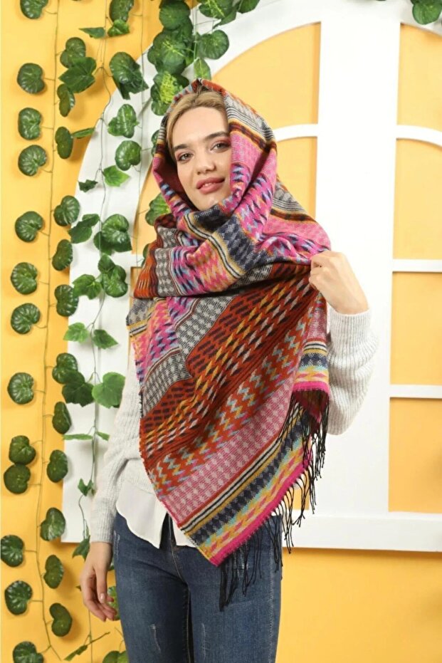 Tasseled Boucle Shawl Spring Winter Autumn Multicolor Shawl Scarf For Shoulder And Neck