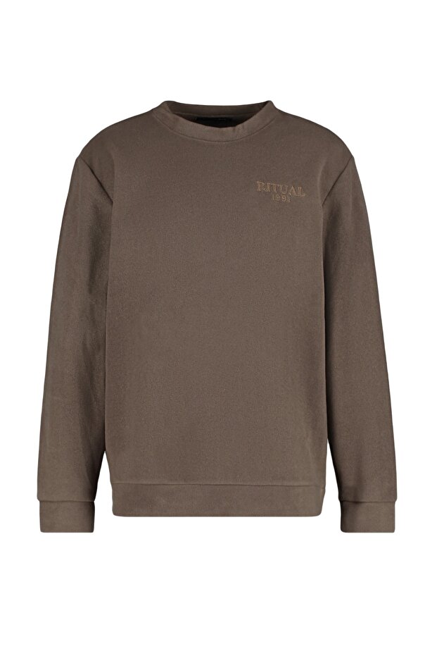 Kahverengi Regular/Normal Kesim Bisiklet Yaka Anti-pilling Polar Sweatshirt TMNAW23SW00340 - 7