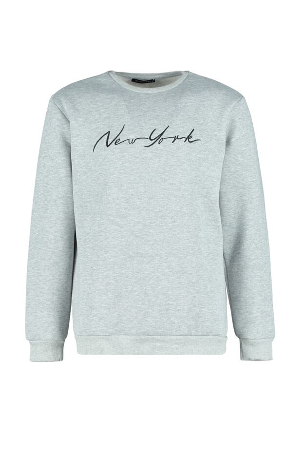 Bluza polarowa New York z haftem w kolorze szarym - regularny krój Tmnaw23Sw00481 - 10