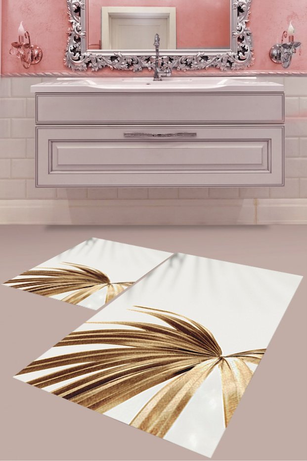Gold Leaf Patterned Digital Printing Washable Non-Slip Base Modern Bath Mat