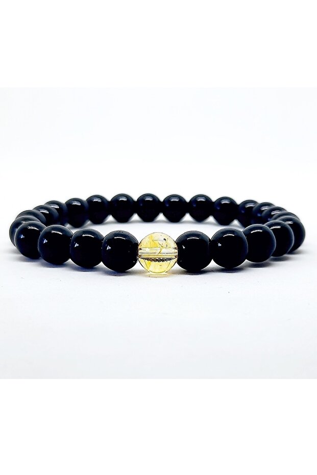 Single Citrine (Money Stone) Onyx Natural Stone Unisex Bracelet