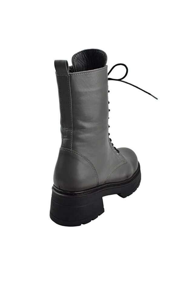 Bağcıklı Gri Hakiki Deri Bot - 4