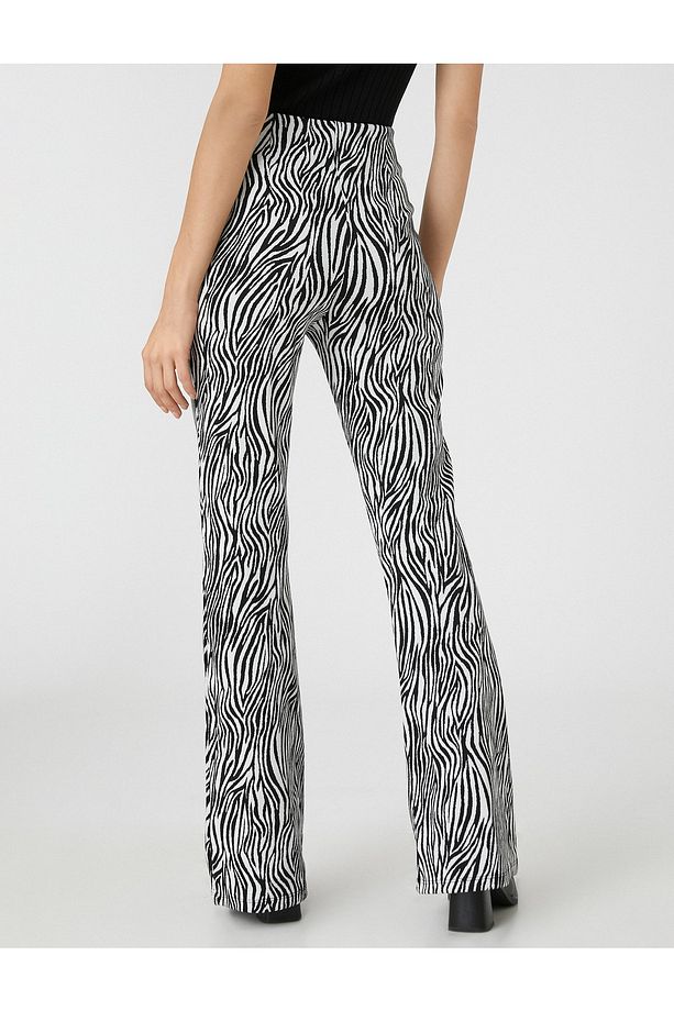 Zebra Desenli Ispanyol Paça Pantolon Yüksek Bel - 4