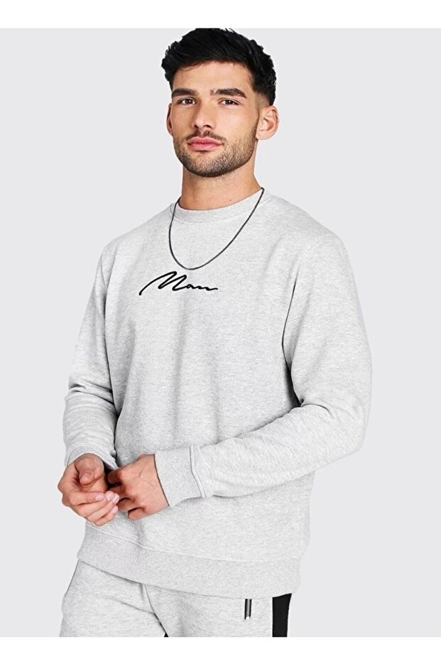 Gray Oversize Man Signature Print Sweat