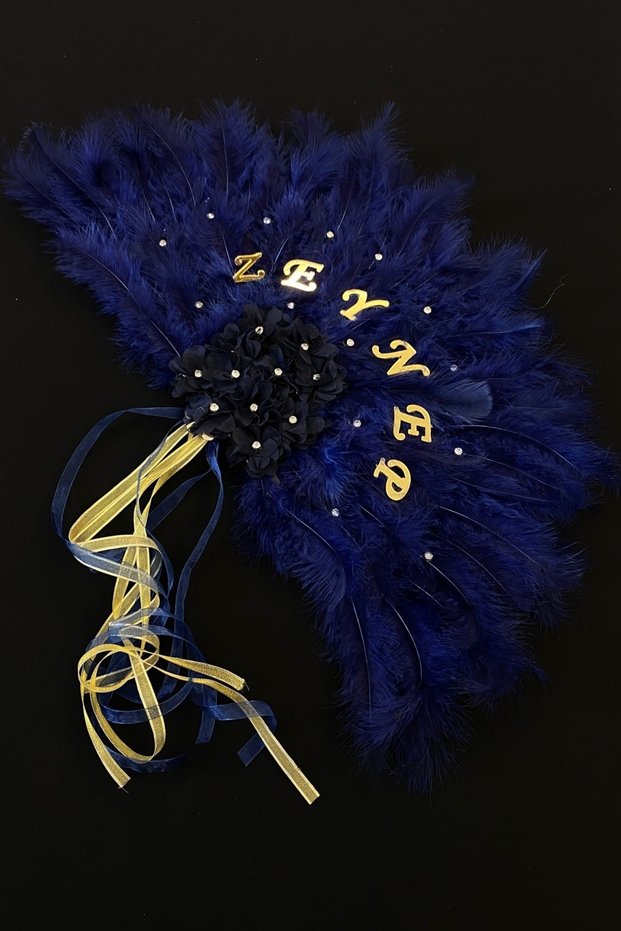 Navy Blue Bridal Fan, Bachelorette Party, Bride to Be, Bridesmaid, Henna Night, Wooden Feather Fan