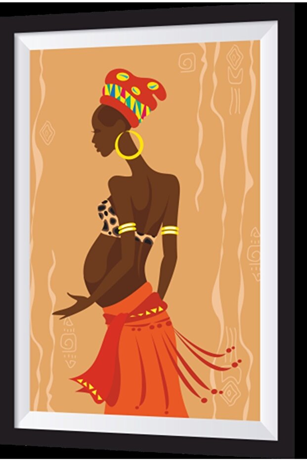 African Woman Frame Looking Wooden Painting