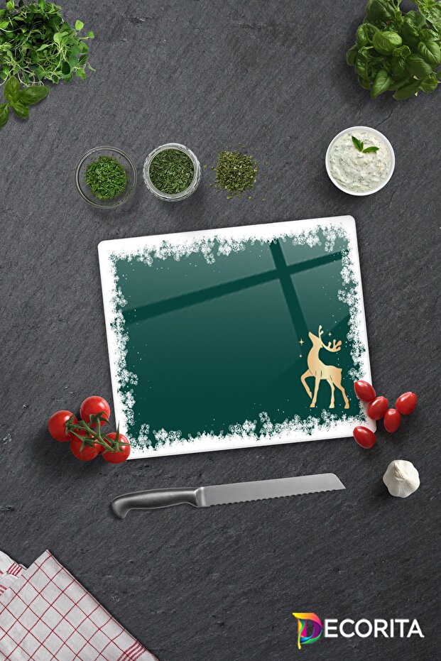 Glass Cutting Board - Glass Cutting Board | New Year Snow Framed | 29cm X 34cm