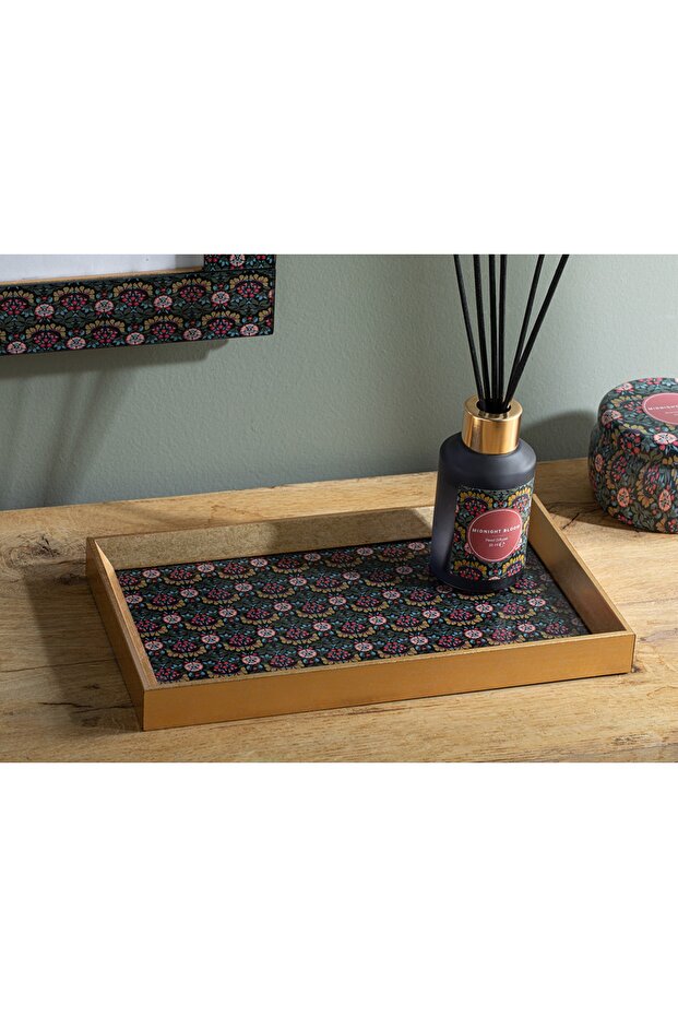 Midnight Bloom Decorative Tray 16x26 Cm Black