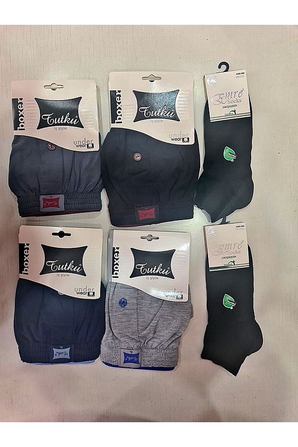 4' Paket %100 Pamuklu Boxer 2 Adet Kaliteli Bambu Çorap Hediyeli - 1