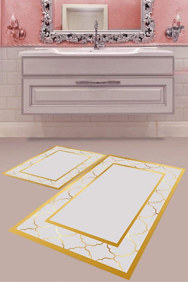 White Veined Digital Printing Washable Non-Slip Base Modern Bath Mat