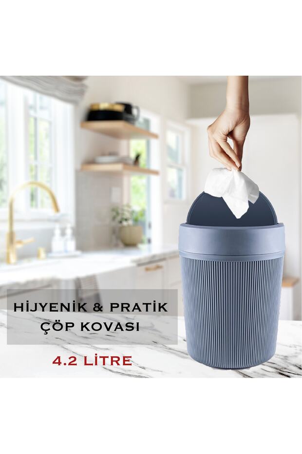 Hijyenik Pratik Kapaklı Çöp Kovası Akıllı Kapaklı Çöp Kutusu (İNDİGO) - 1