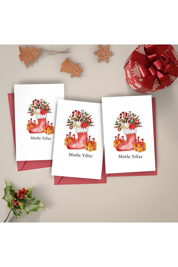 Happy New Year New Year Stocking Gift 3 Pieces New Year Card A6 New Year Card