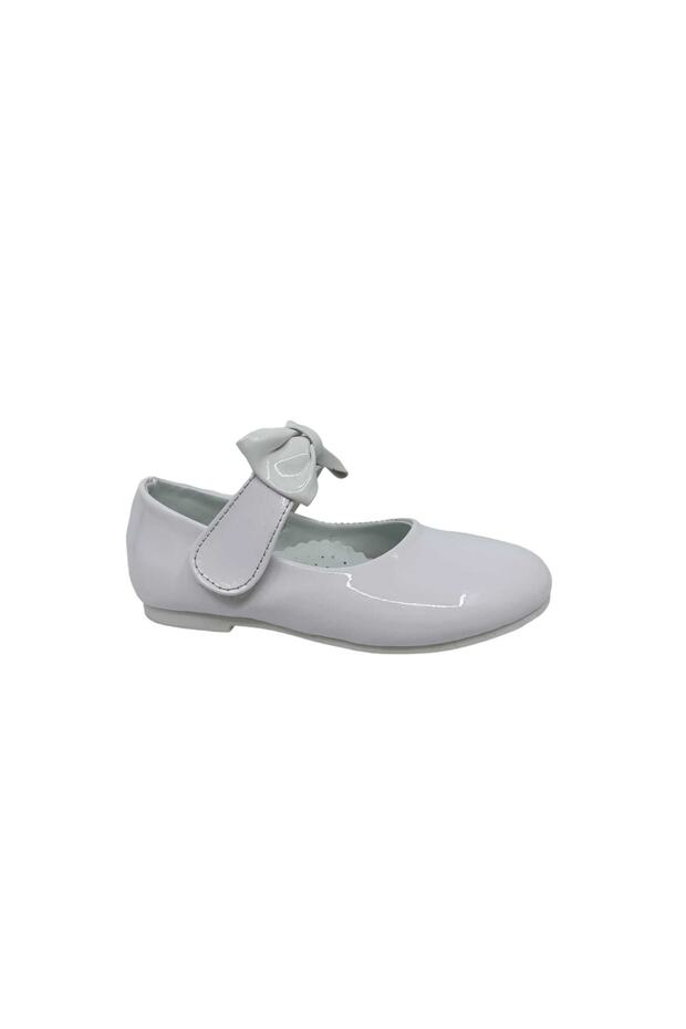 350 Girl's White Patent Leather Bow and Velcro Ballerinas
