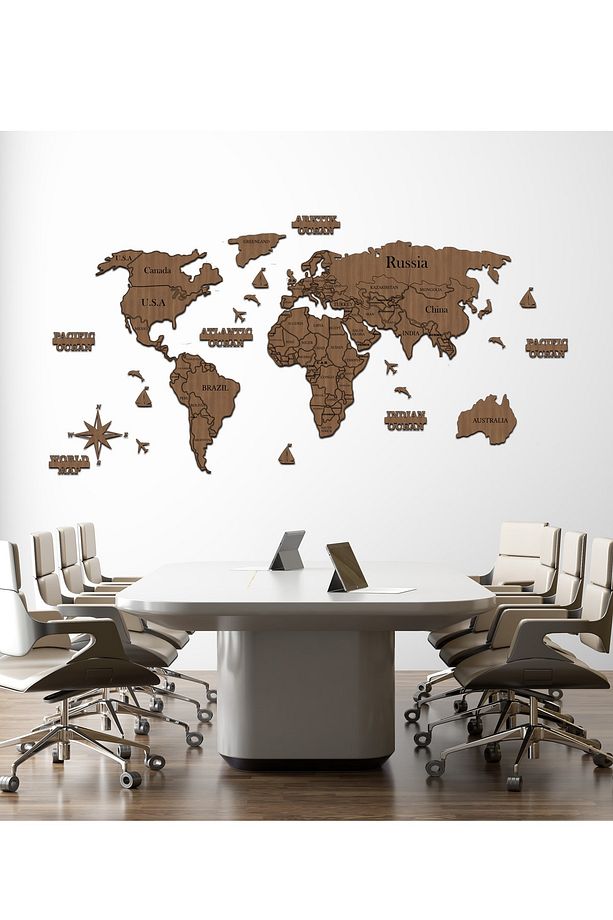 2 Boyutlu Ahşap Dünya Haritası Duvar Dekoru World Map - 6