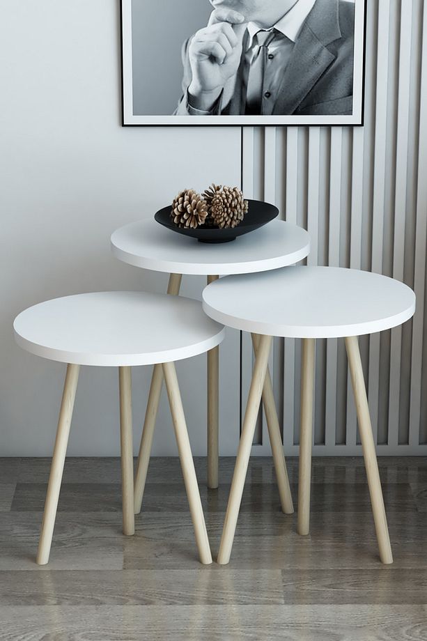 3'lü Zigon Sehpa Yuvarlak Model Zigon Sehpa Gürgen Ayak - 1