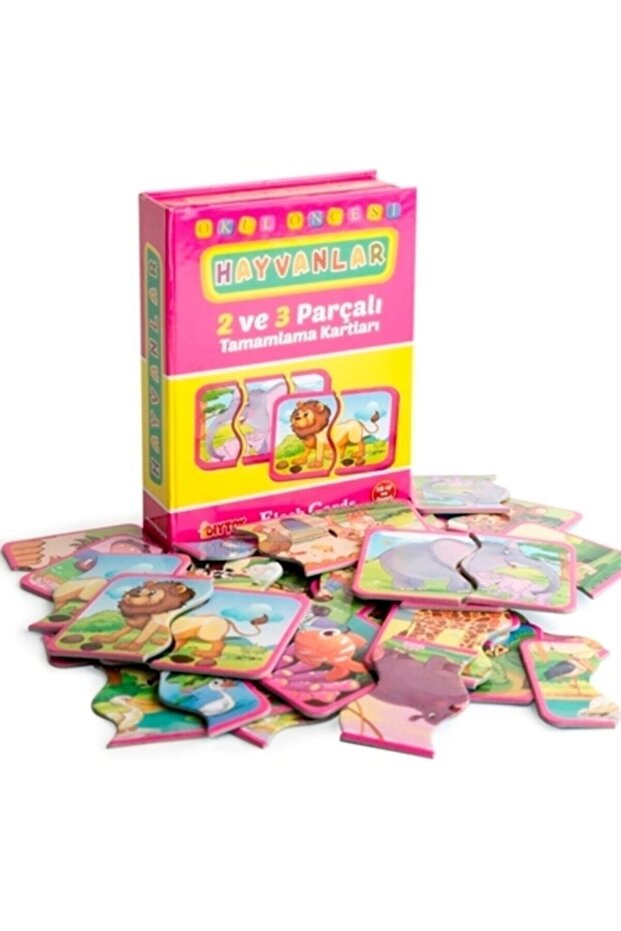 , Hayvan Ve Taşıt Tamamlama, Zeka Kartları, 2 Ve 3 Parçalı Puzzle, Birleştirme Kartları - 2