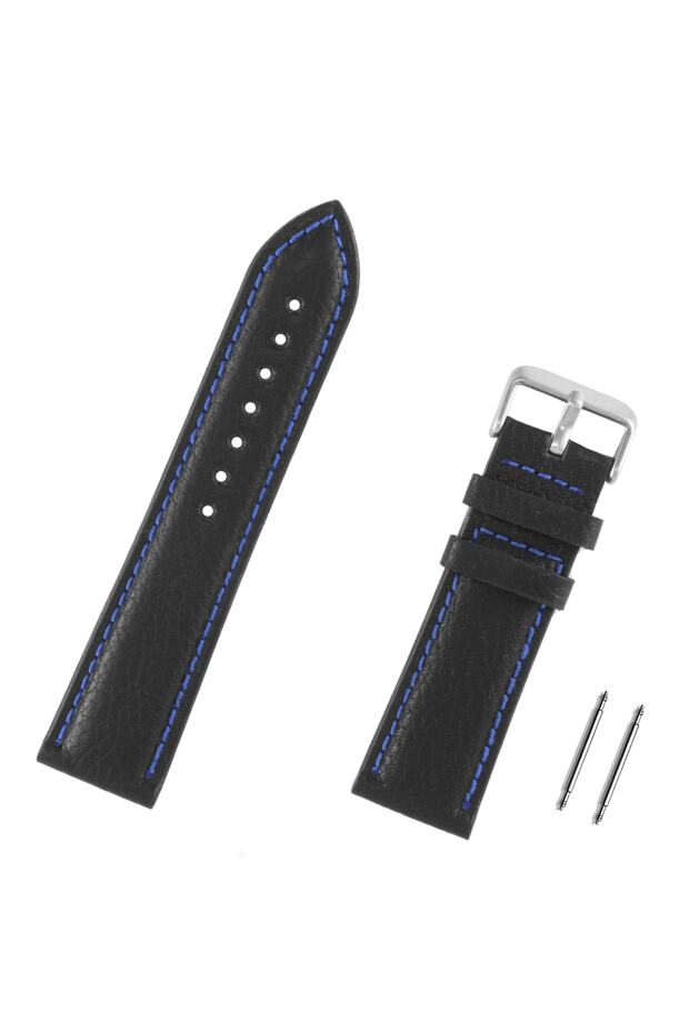 22mm Black Floater Genuine Leather Watch Band Strap