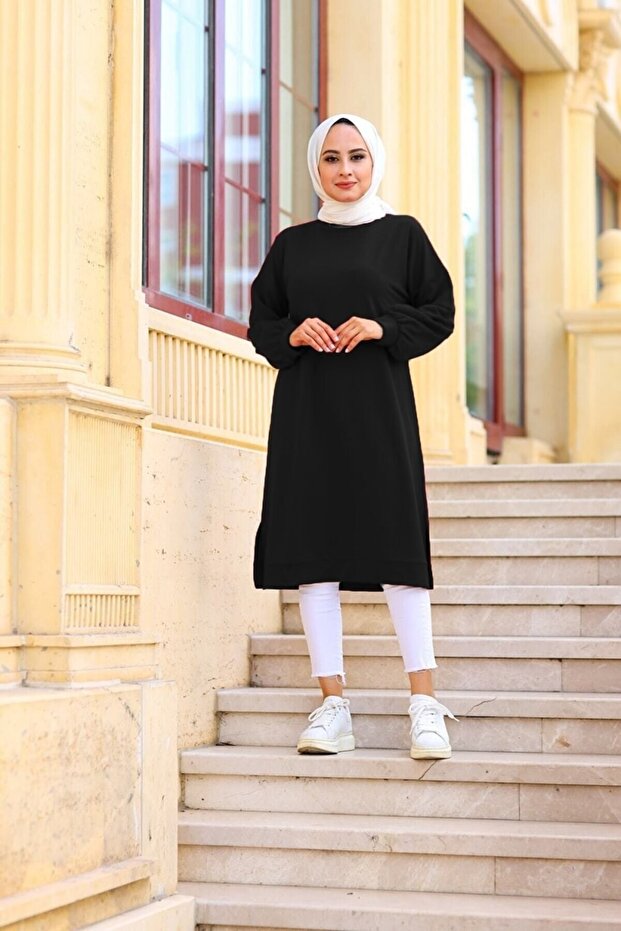 تونيك Mehtap ذو خيطين مقاس كبير - أسود - 5