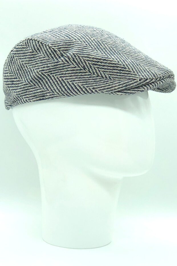 Winter Wool Stamp Gray Background Navy Blue Herringbone Patterned Sports Luxury Hooligans Cap