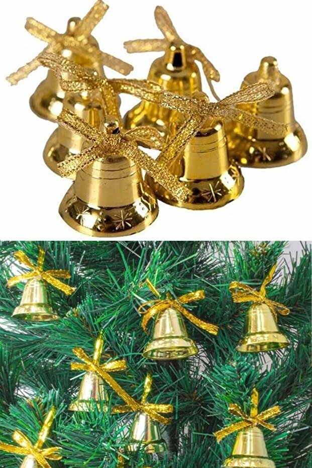 Christmas Tree Ornament, 9-Piece Bell Set, 3cm, Gold Color